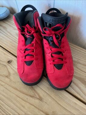Jordan Kids Red and Black High-Top Suede Sneakers